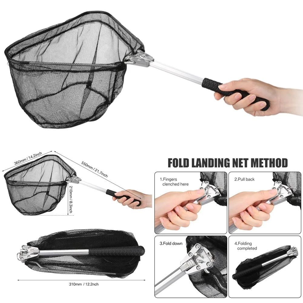 Extendable Folding Fishing Landing Net 55‑190cm Aluminum Alloy Mesh Safe Fish Catching & Releasing
