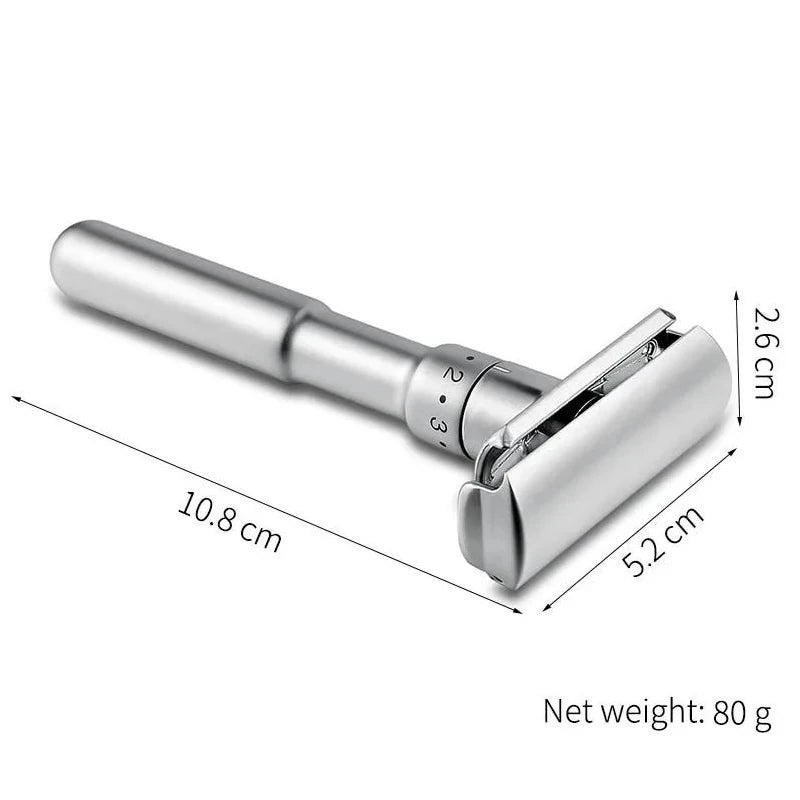 Adjustable Safety Razor 1-6 Settings for Mild to Aggressive Shave, Double Edge Men's Razor with 5 Blades for Precise Control
