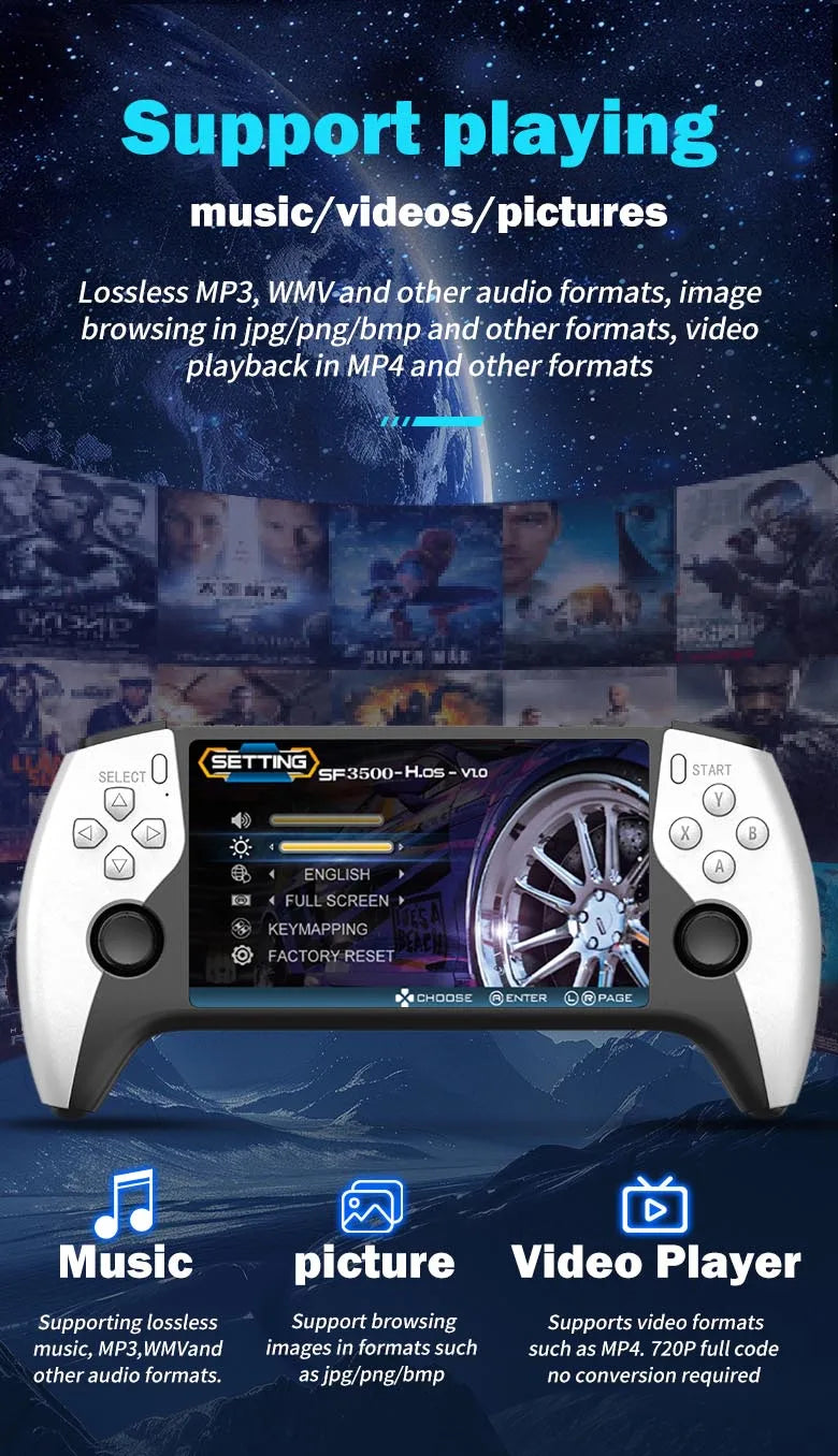 Consola Portátil Retro SF3500 | 5" IPS HD | 20,000 Juegos | 256GB Expandible | Multi-Sistema - Firu Total Sales