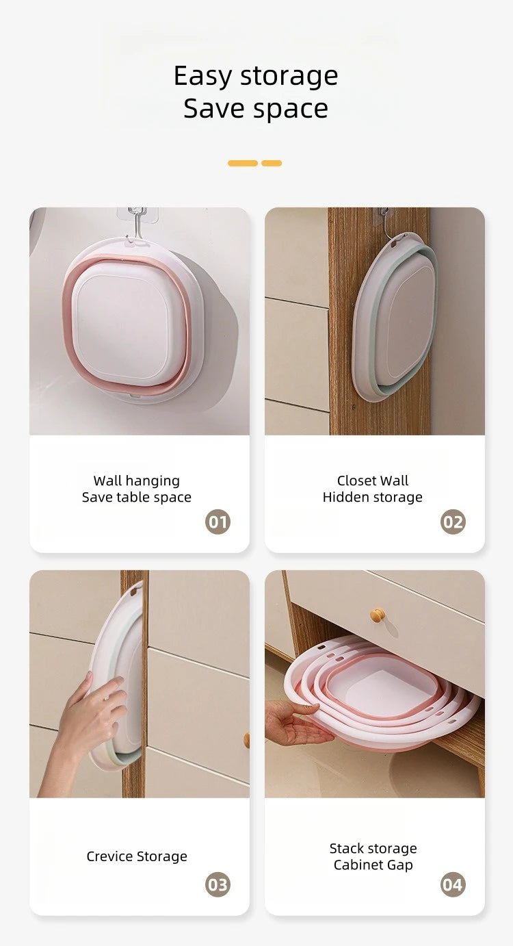 Folding Washbasin Silicone Portable Basin Foldable Bucket Camping Sink Bath Goods Dorm Room Essential Collapsible Laundry Bowl