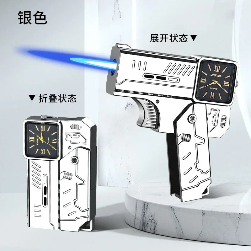 Cool Lighter Folding Watch Spray Gun Lighter Butane Torch Windproof Jet Blue Fire Metal Lighter Smoking Accessories Unique Gift