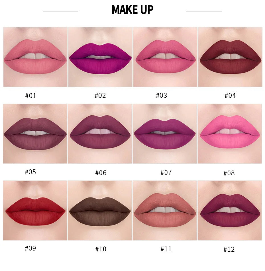 Matte Pink Velvet Lipstick Sexy Nude Red Brown Purple Lipgloss Gloss Velvety Lipstick Waterproof Makeup Long Lasting Lipstick