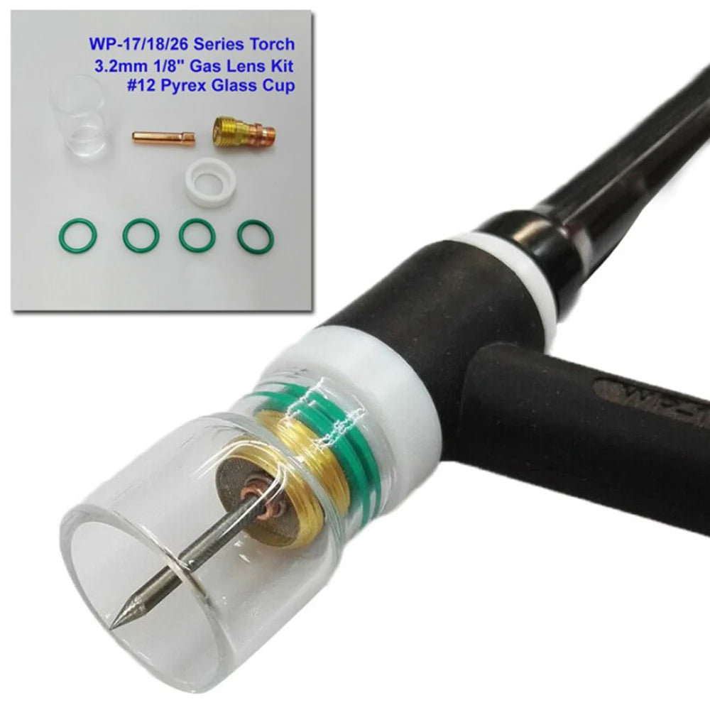 8Pcs/Set TIG Welding Consumables Stubby Gas Lens TIG #12 Glass Cup Collets Body Tips For WP17 WP18 WP26 Hand Tool