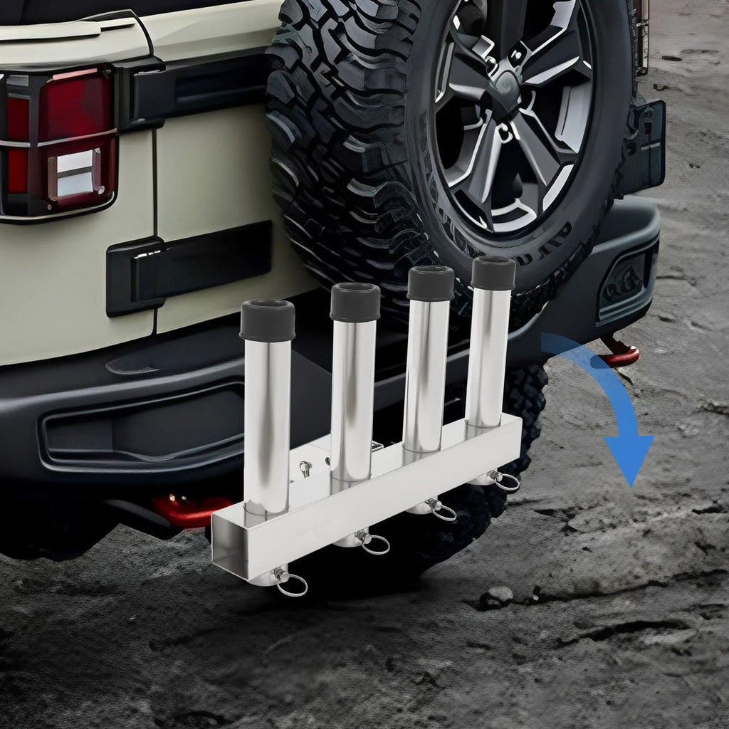 4 Tubes Fishing Rod Holder Bracket Stainless Steel Pole for Cars, Hitch Mount Rod Holder, Truck Adjustment Fishing Rod Rack