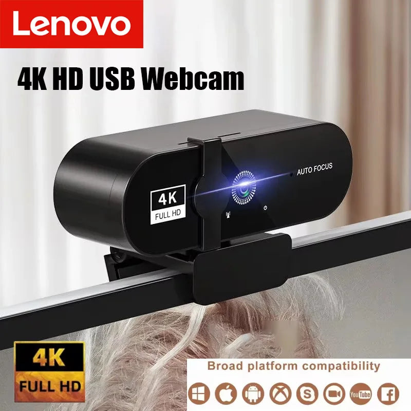 Webcam Lenovo 4K HD 1080P | Autoenfoque | Micrófono Integrado | 30fps | USB PC y Laptop - Firu Total Sales