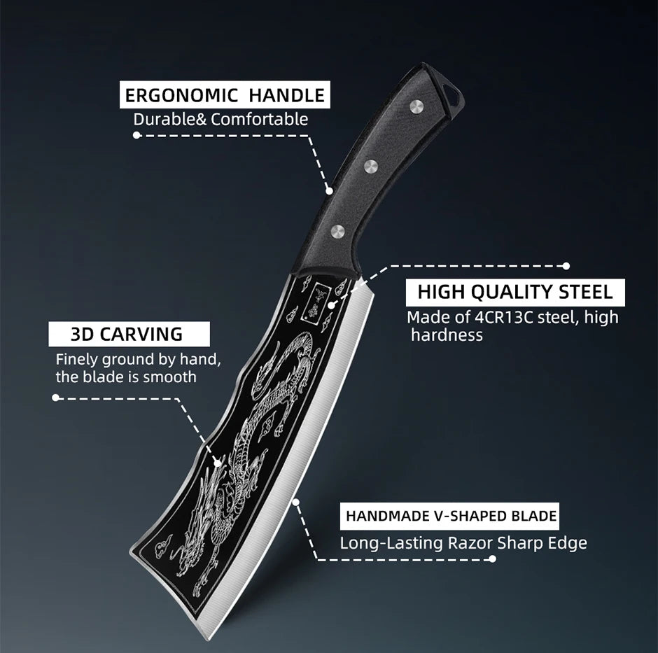 Handmade Meat Cleaver Heavy Duty Kitchen Knife Stainless Steel Butcher Slicing Boning Knife Forged Chopping Knife for Meat Fish