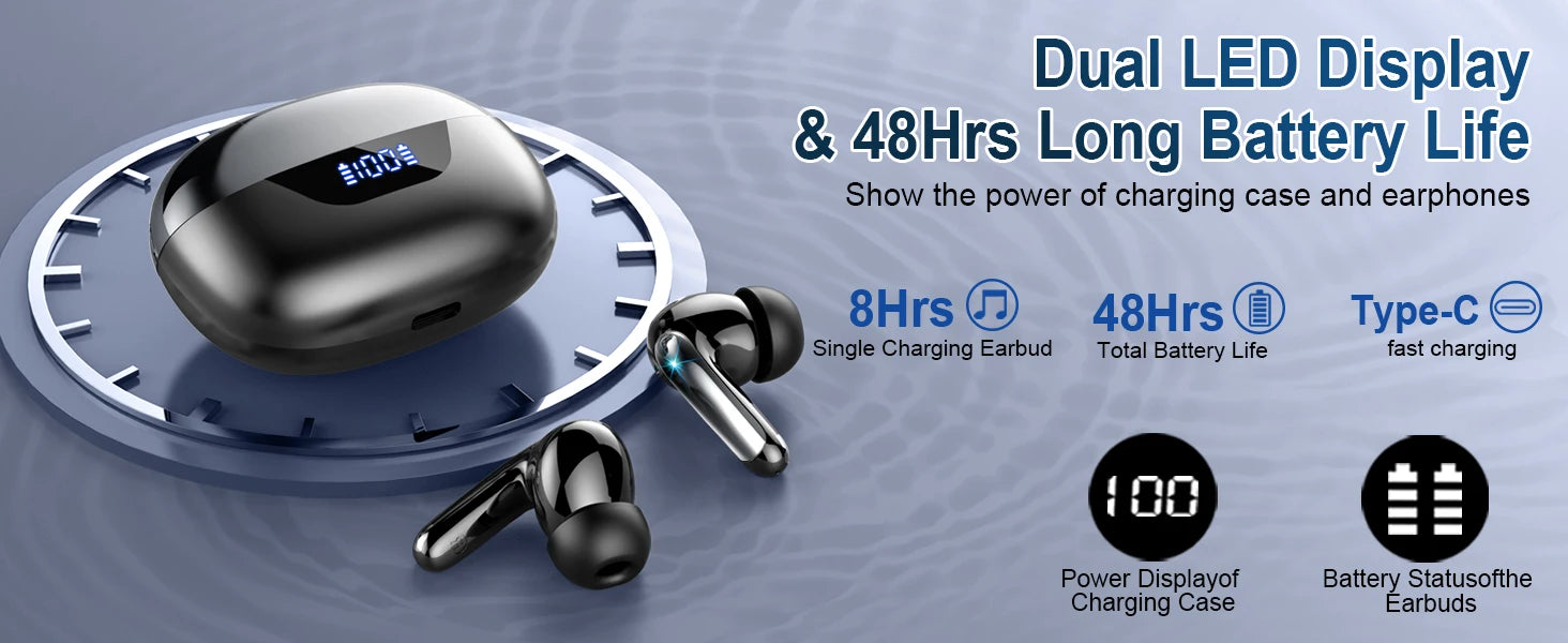 Wireless Earbuds Bluetooth 5.3 | 4 ENC Mic Noise Cancelling | 48H Battery Life