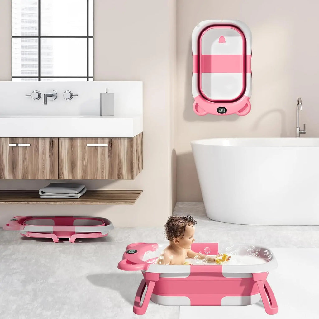 Bañera Portátil Plegable para Bebé con Termómetro y Cojín | 0-36 Meses