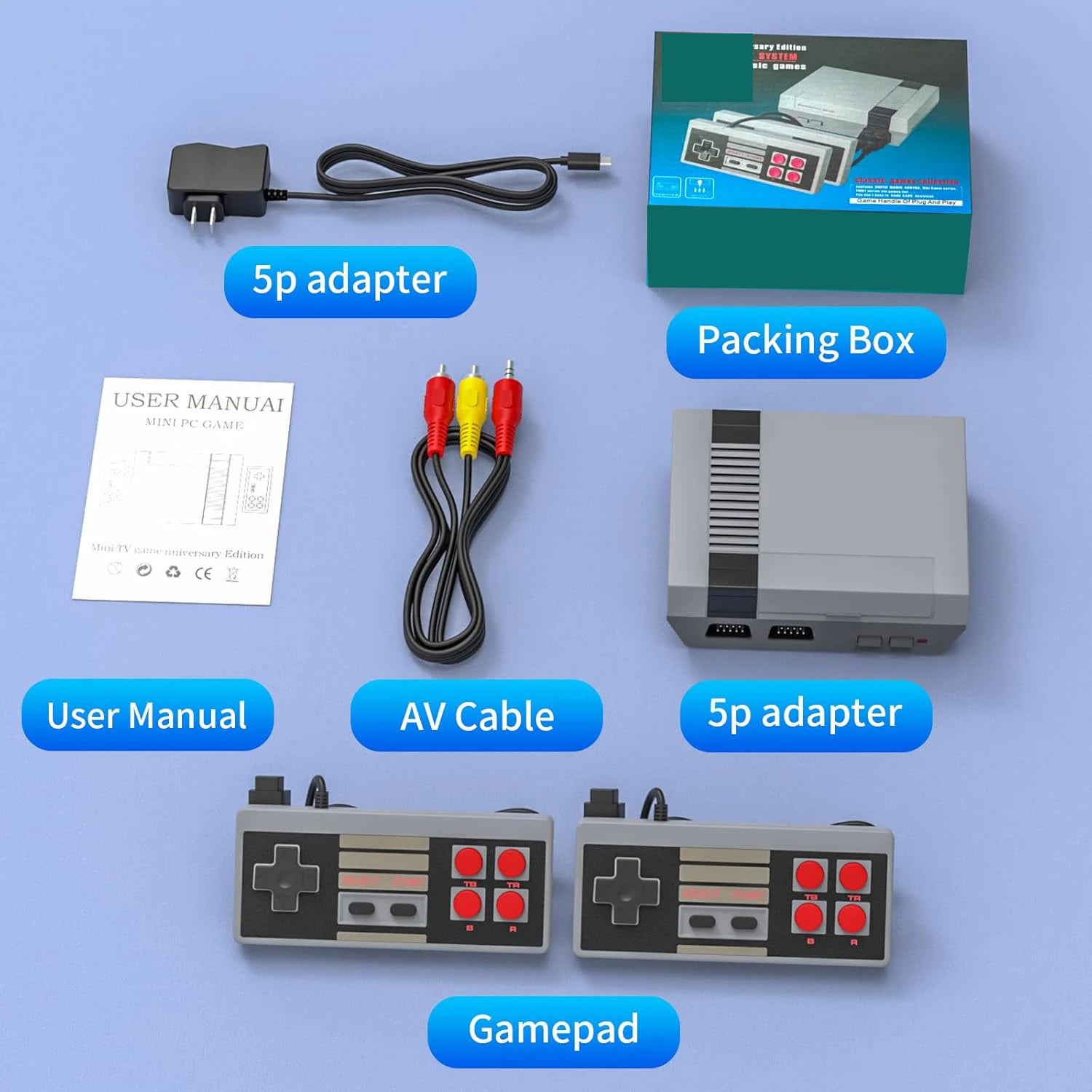 Retro Game Console, AV Classic Video Game System, Built-in 620 Games Dual-Player Mode Console with 2 Controllers, Holiday Gift