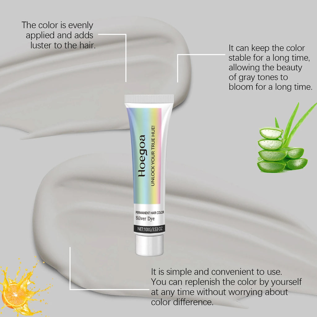 Long Lasting Hair Dye Cream Unisex Permanent Professional Covering Nourishing Non Irritating for Women Men Silver Color Hair Dye