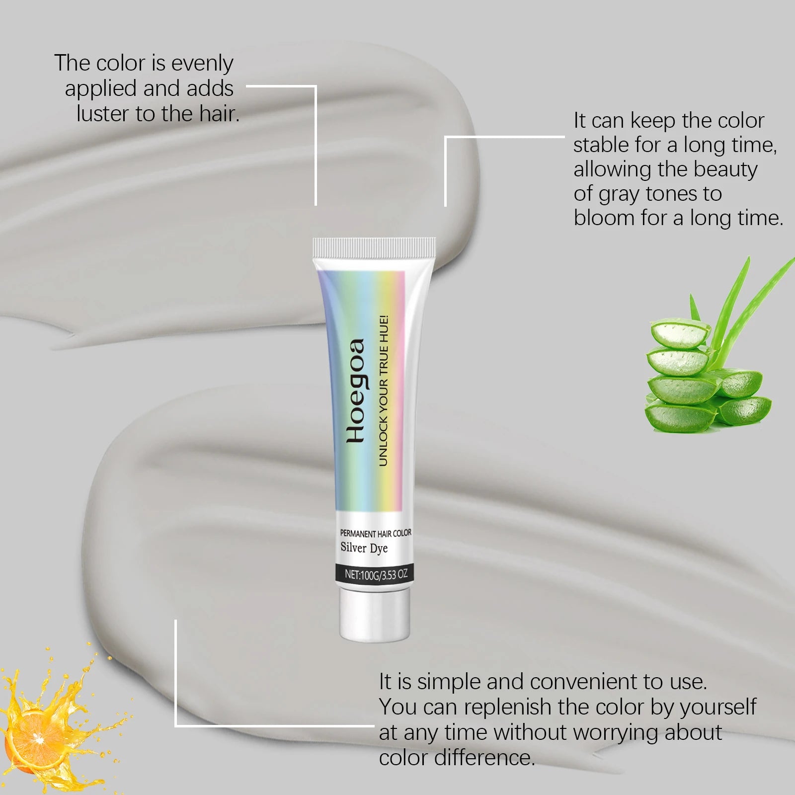 Long Lasting Hair Dye Cream Unisex Permanent Professional Covering Nourishing Non Irritating for Women Men Silver Color Hair Dye