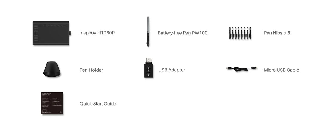 Tableta Gráfica HUION Inspiroy H1060P | 8192 Niveles Presión | Lápiz Sin Batería | 12 Teclas Personalizadas - Firu Total Sales