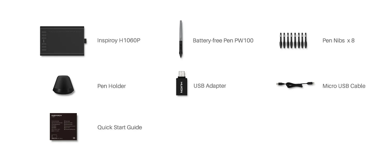 Tableta Gráfica HUION Inspiroy H1060P | 8192 Niveles Presión | Lápiz Sin Batería | 12 Teclas Personalizadas - Firu Total Sales