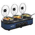 Triple Slow Cooker Buffet Server Warmer with 3 Removable Ceramic Pots 3 Adjustable Temp Settings 3 Metal Lid Rests Stainless St