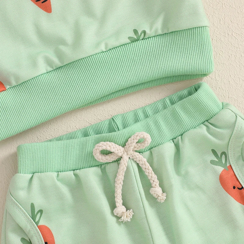 Cute Bunny Print Hooded Sweatshirt with Cozy Jogger Pants 2-Piece Outfit for Toddler Girls and Boys - Firu Total Sales