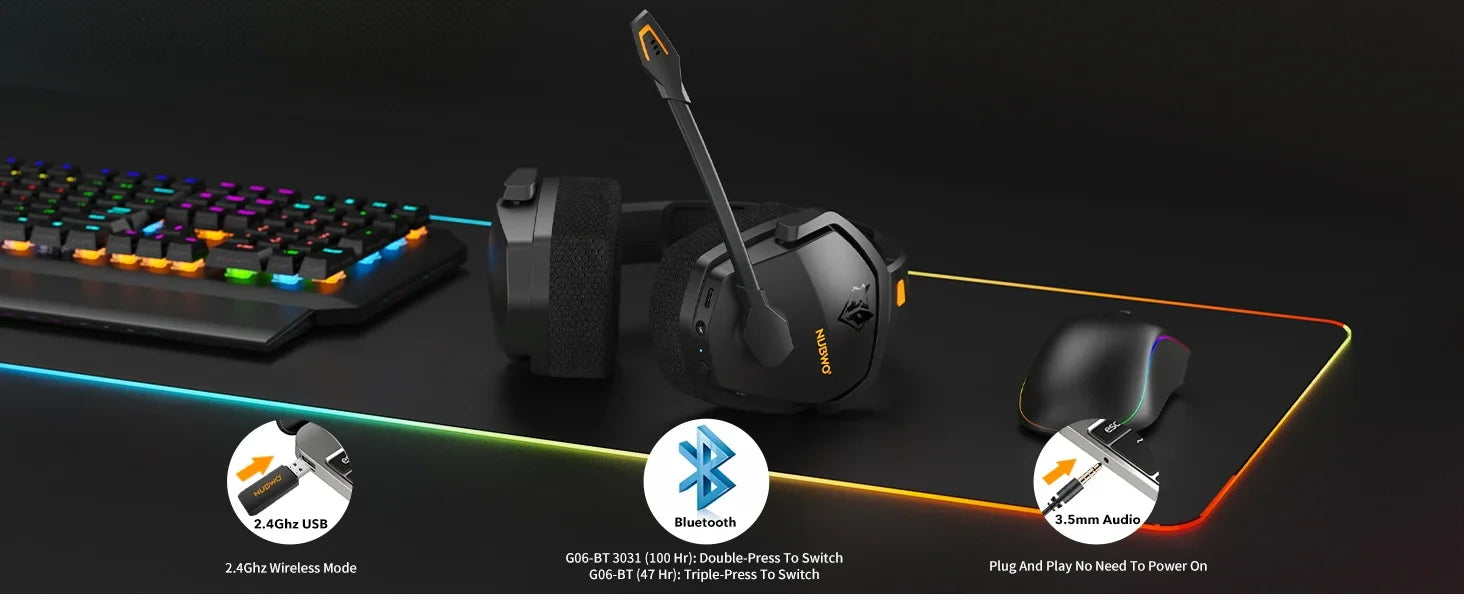 NUBWO G06 Dual Wireless Headsets Gamer with Microphone for PS5, PS4, PC, Mobile, Switch, 2.4GHz Bluetooth 5.3 Gaming Headphones