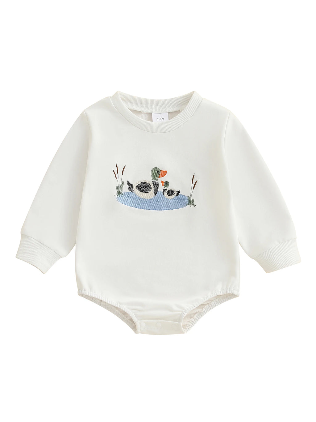 Infant Boys Fall Overalls with Long Sleeves and Crew Neck Featuring Adorable Duck Embroidery on Sweatshirt Style Romper - Firu Total Sales
