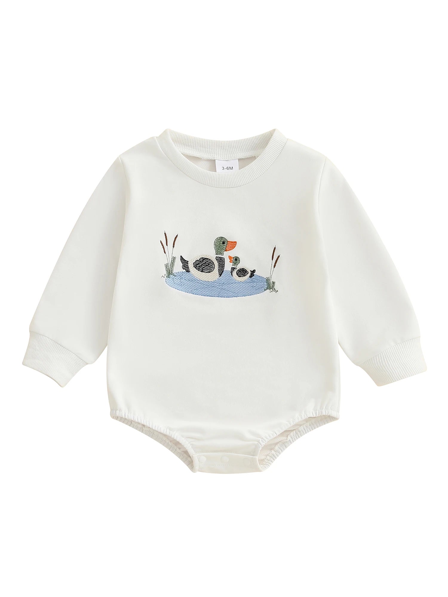 Infant Boys Fall Overalls with Long Sleeves and Crew Neck Featuring Adorable Duck Embroidery on Sweatshirt Style Romper - Firu Total Sales