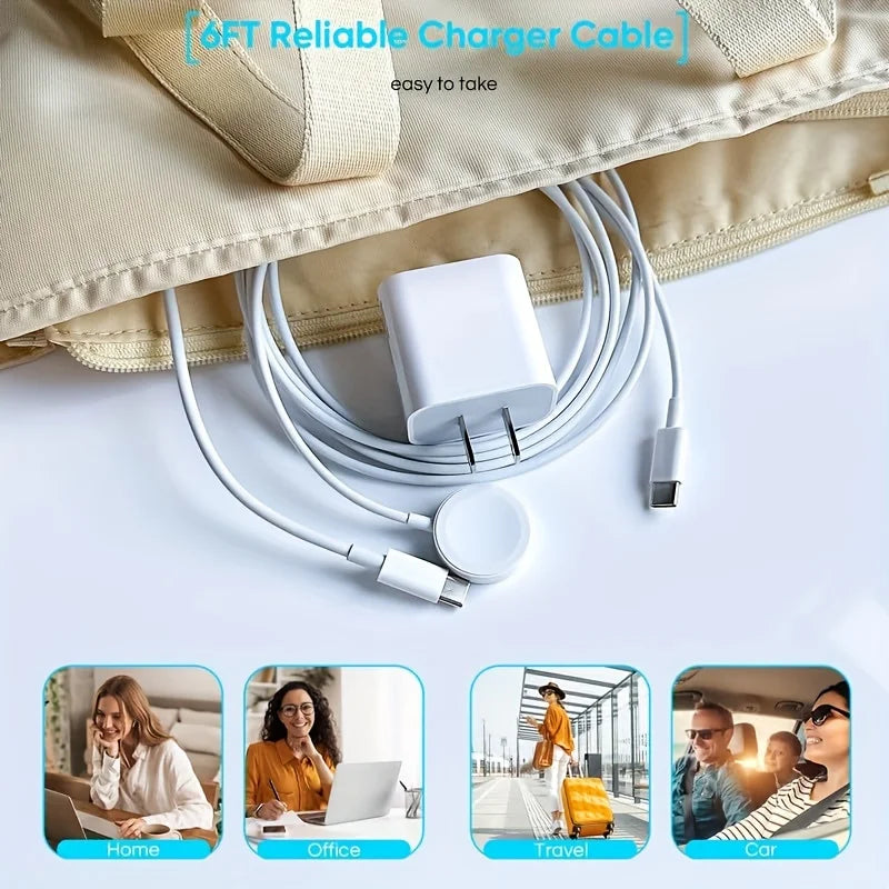 Dual 40W USB C Charger Plug With 6FT USB-C To C/iWatch Magnetic Fast Charging Cable For Apple Watch Series And For IPhone 15 - Firu Total Sales