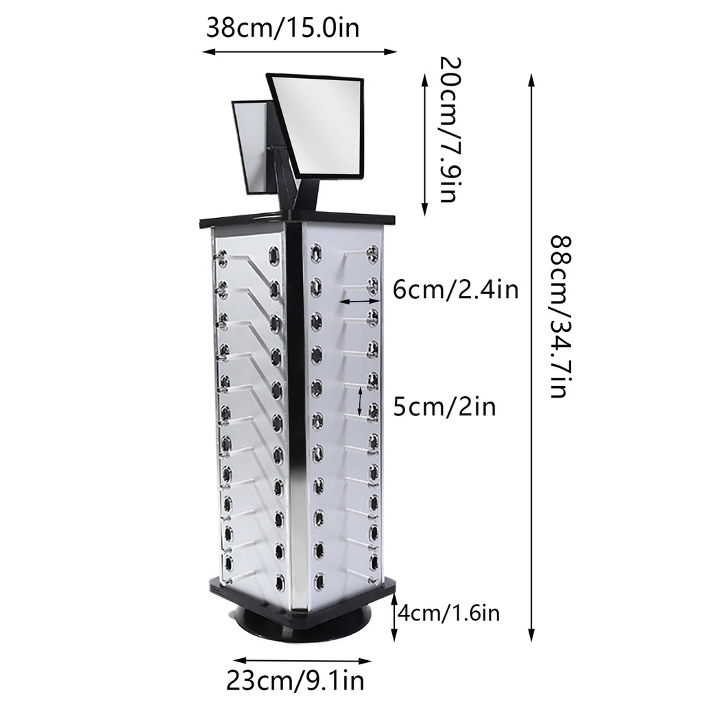 44 Pairs Rotating Eyeglasses Display Stand with 2 Mirrors 86cm Large Capacity Freestanding Sunglass Holder for Shops