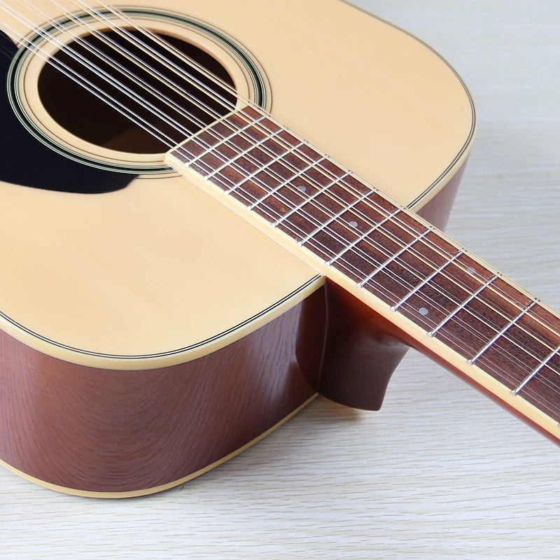Guitarra Acústica de 12 Cuerdas 41" | Madera Spruce | Diseño Folk | Negro y Natural 🎸