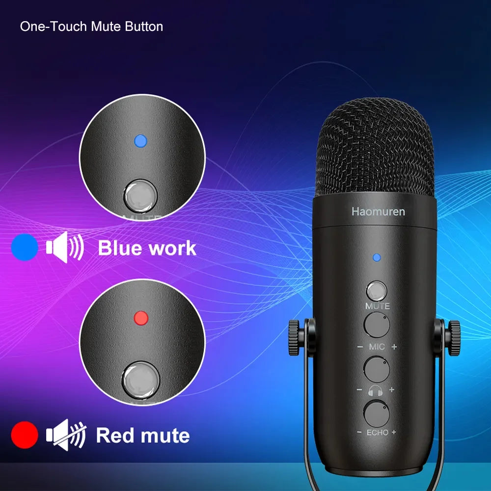 Micrófono USB Condensador Cardioide HAOMUREN | Kit con Brazo | Podcast, Streaming y YouTube - Firu Total Sales