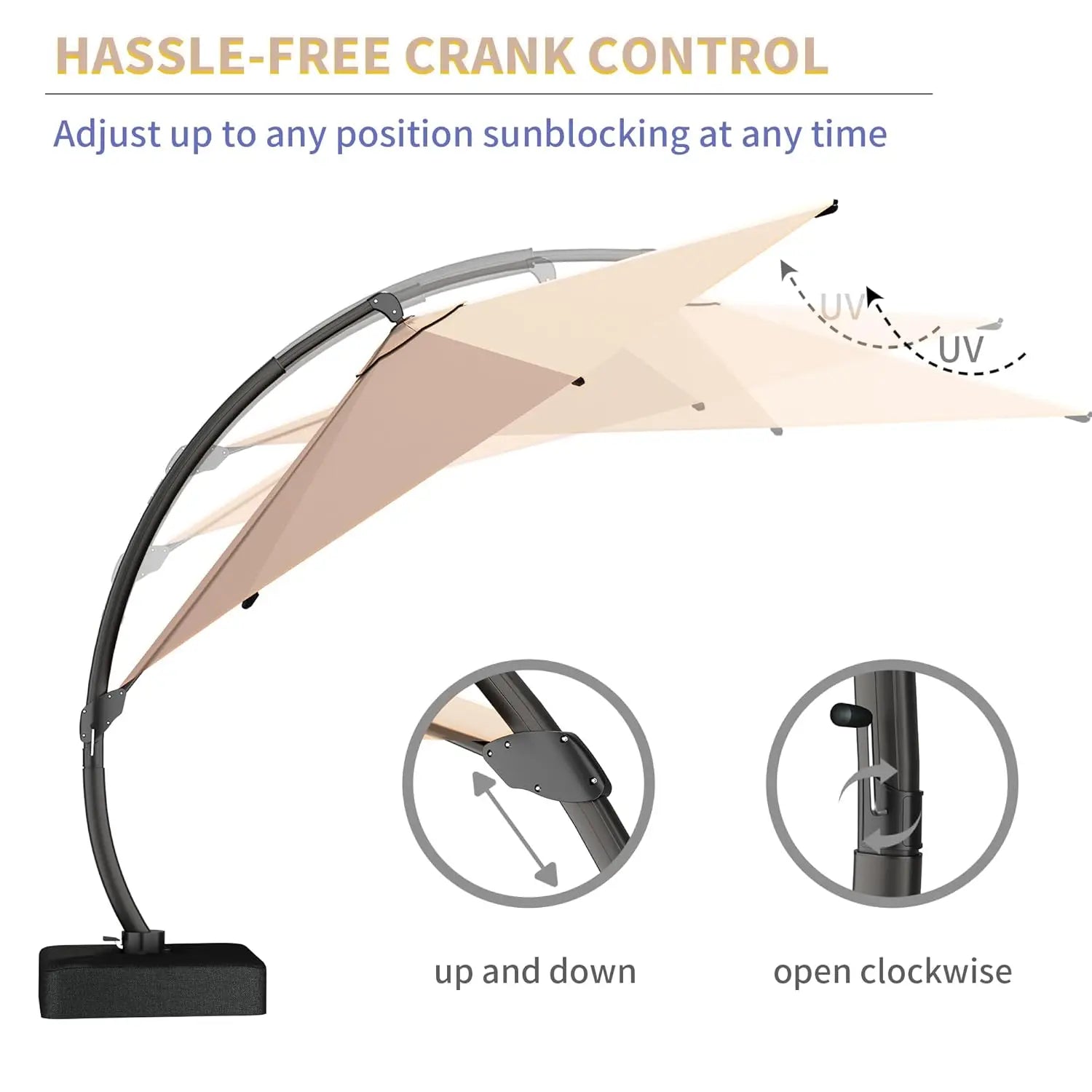 11ft round Aluminum Patio Umbrella with Base - Offset Cantilever Design 360° Rotating Customizable Large Outdoor Shade Umbrella