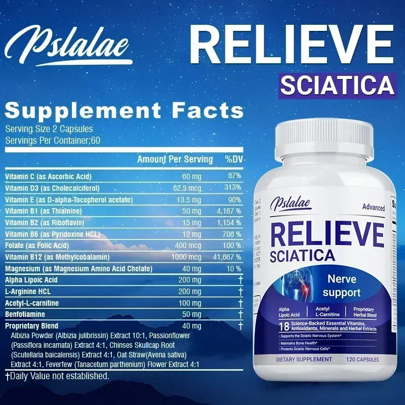 Relieve Sciatica Capsules - Contains B Vitamins To Support Sciatic Nerve Health, Soothe Nerves, Boost Energy - 120pcs