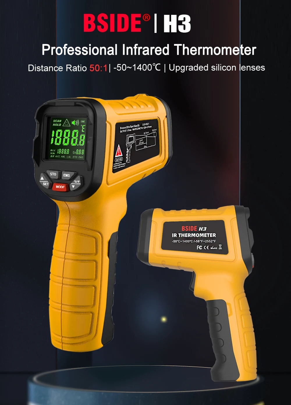 BSIDE Infrared Thermometer — Non-Contact Laser | -50° to 530°C | Professional