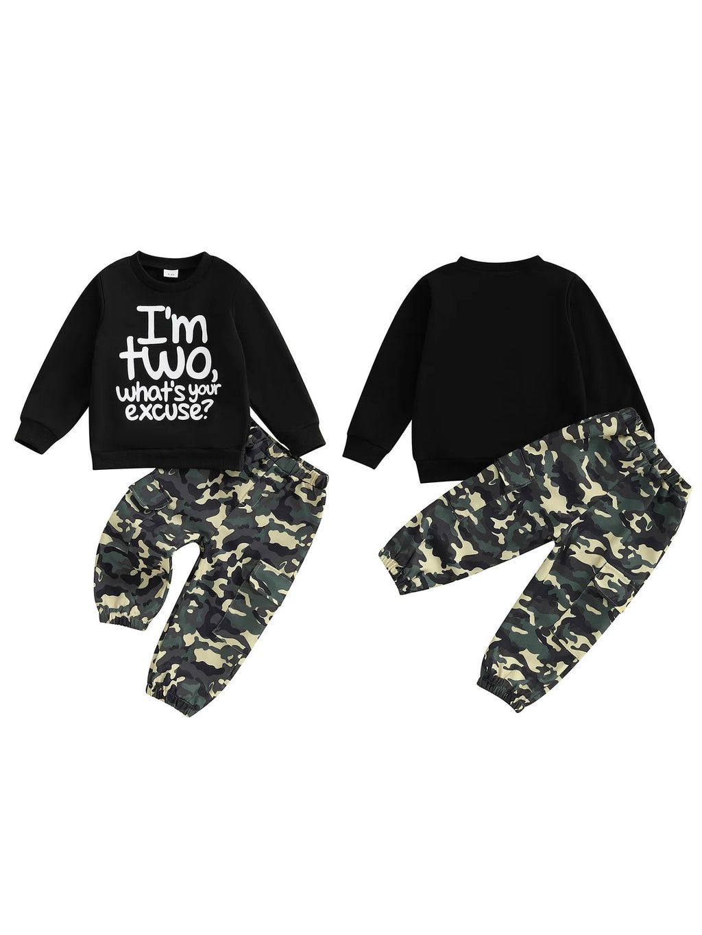 Toddler Boy Autumn Birthday Set with Letter Print Sweatshirt and Camo Pants Long Sleeve Outfit for Fall Celebration - Firu Total Sales