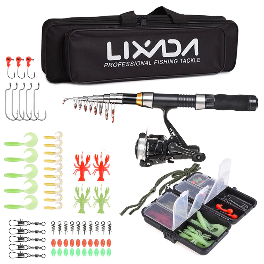Lixada 2.1-2.3m Carbon Fiber Telescopic Rod & Spinning Reel Combo | Full Gear Set + Bag