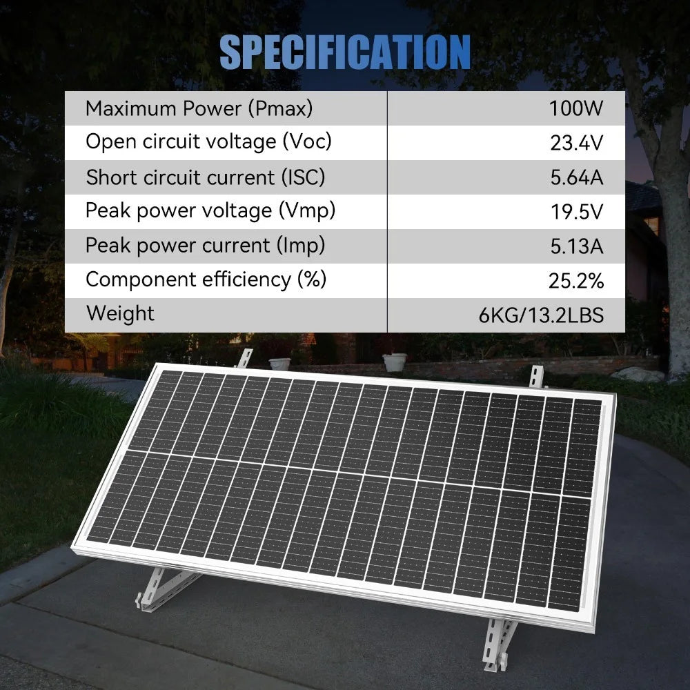 RVPOZWER 12.8V 100W Rigid Solar Panel 18BB N-Type Solar Cells Monocrystalline Silicon Waterproof Solar Panel Home/RV