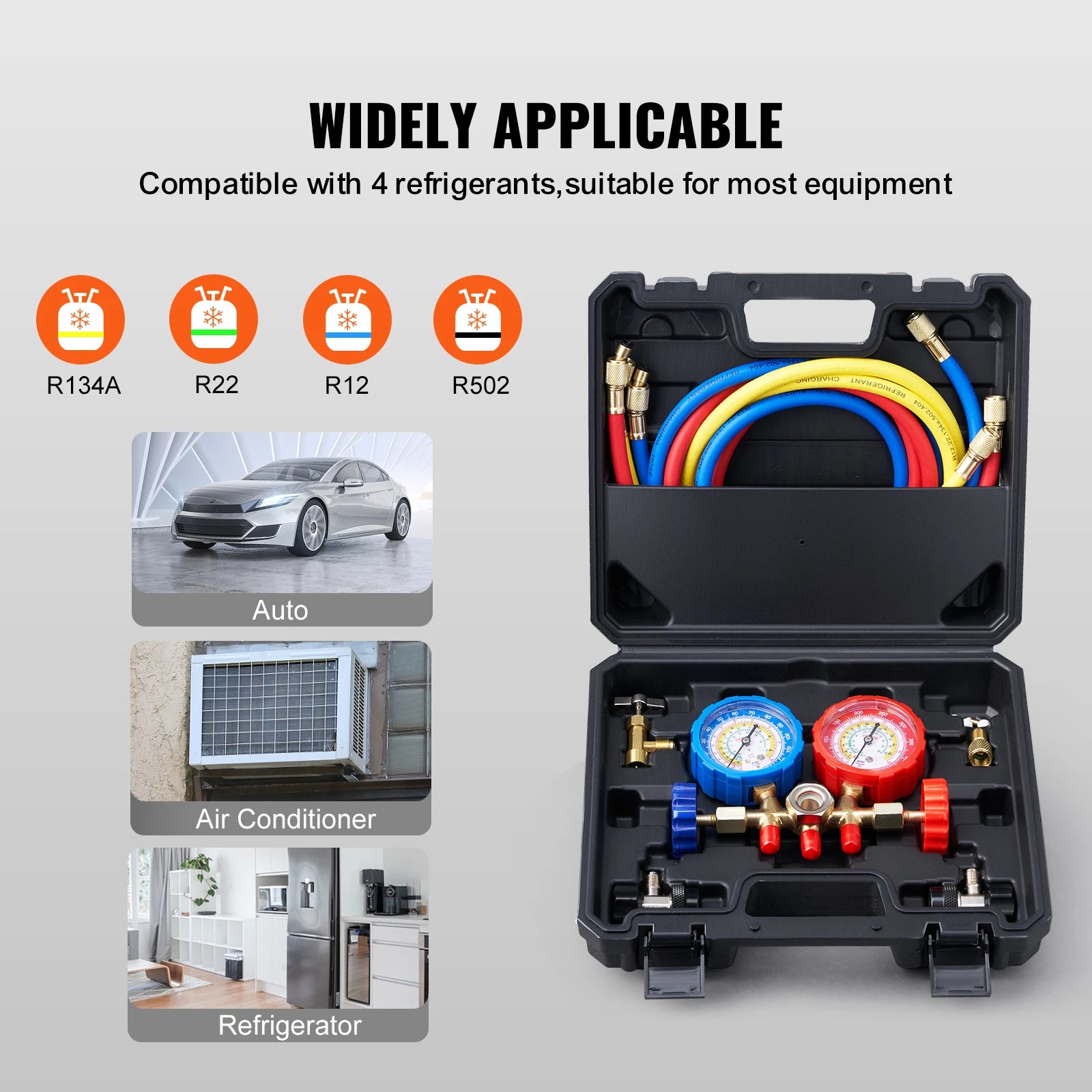 SucceBuy AC Gauge Set 3 Way AC Manifold Gauge Set for R134A/ R22/R12/R502 Refrigerant Works on Car Freon Charging and Evacuation