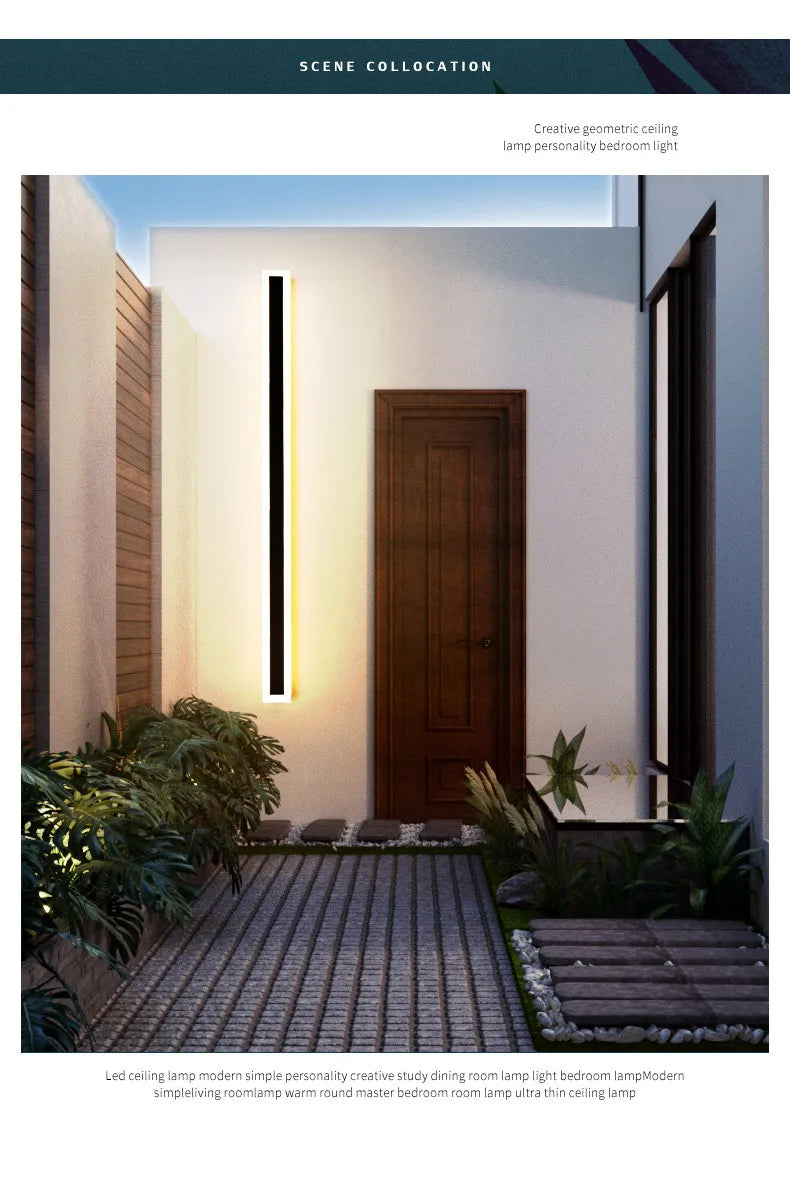 Modern Waterproof outdoor Long Strip LED wall lamps IP65 Aluminum Wall Light Garden porch Sconce Lights 110V 220V wall washer