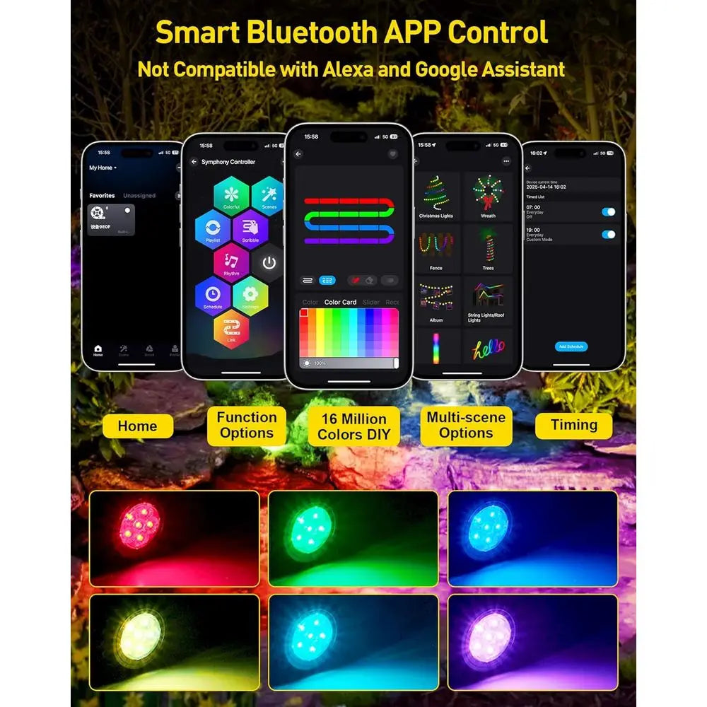 LED Pond Lights Underwater, Color Changing Submersible ountain Lights with APP Control, Waterproo Spotlight with 16 Million Col,