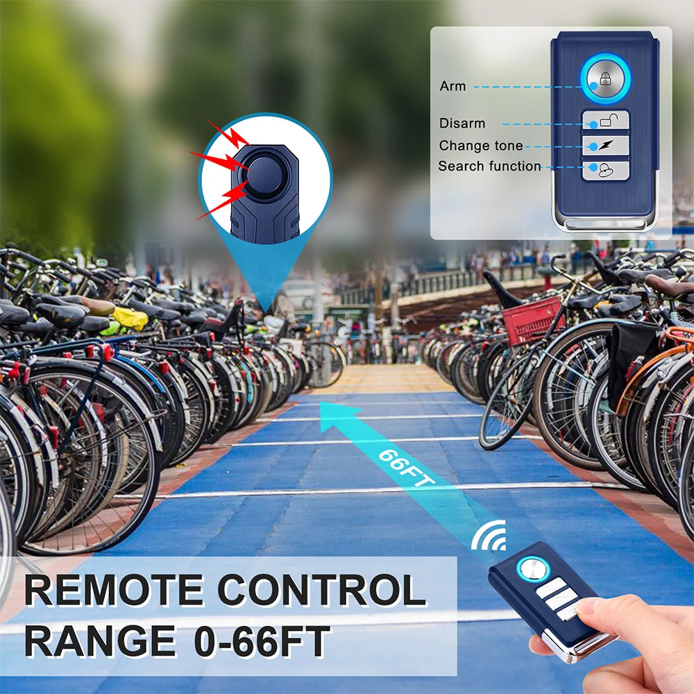 113dB Bike Anti-Theft Alarm with Remote Wireless Anti-Theft Motorcycle Alarm Triggered Vibration Sensor for Electric Scooter