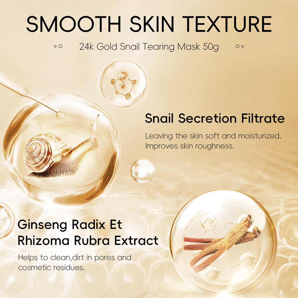 LAIKOU 24K Gold Snail Peel-Off Mask 3PCS Deep Cleansing Pore Tightening Blackhead Removal Detoxifying Facial Treatment 50g