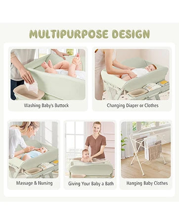 Bañera para Bebé con Cambiador Plegable y Bandeja de Almacenamiento | Portátil