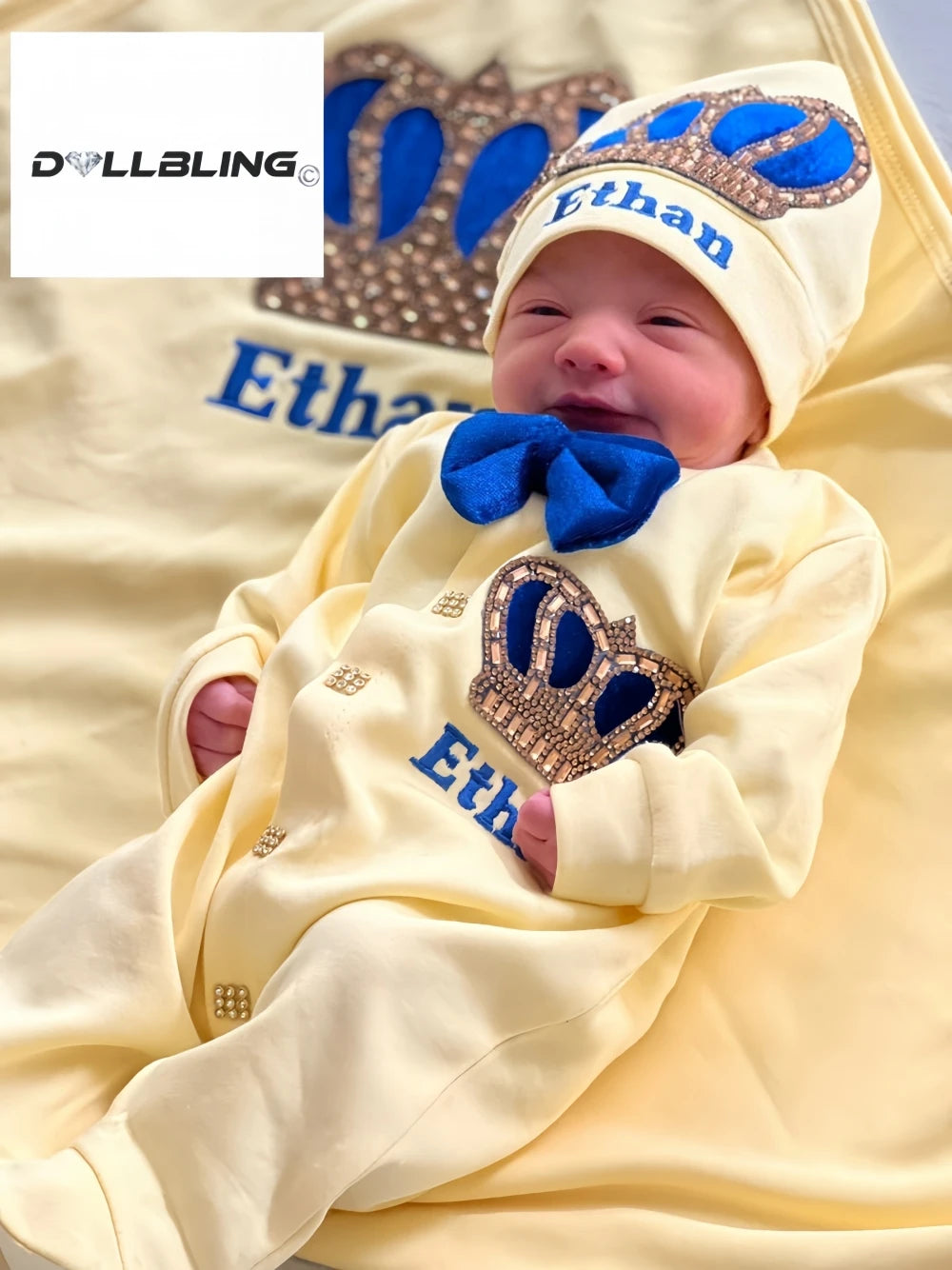 Customized Name Newborn Baby Boss Embroidery Lace Romper Outfit Infant Wrapped Baby Products Pants Mittens Receiving Blanket