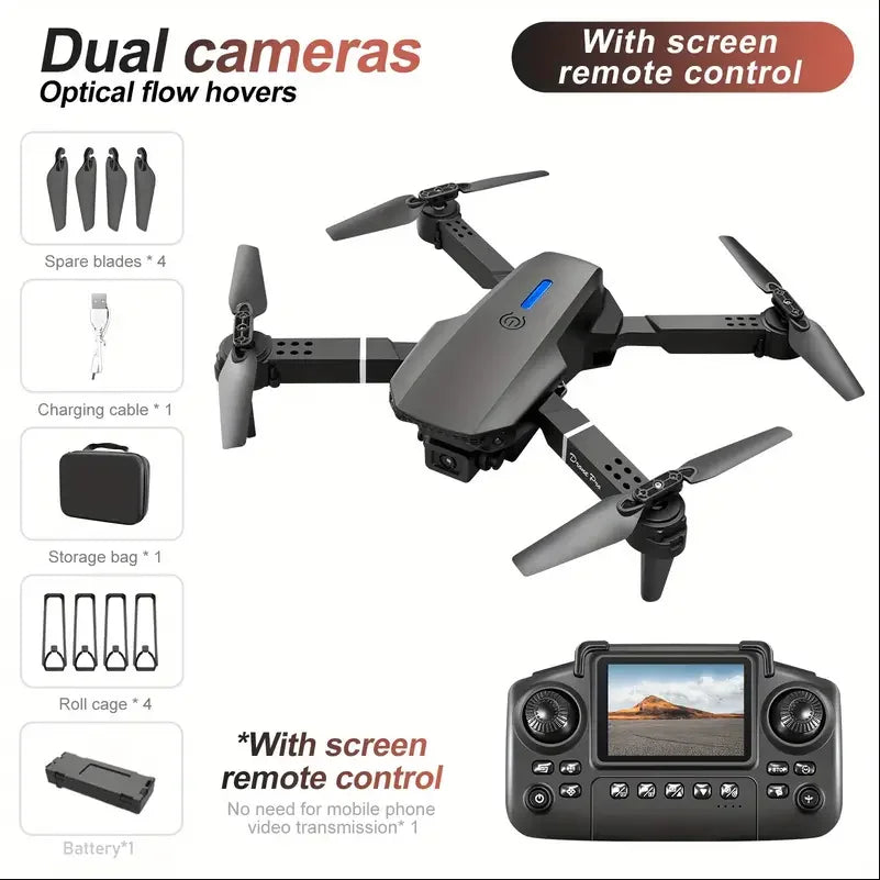 Drone E88 2025 | Cámara Dual HD 1080P | Control por Pantalla Sin Teléfono | GPS | WiFi | Despegue 1 Tecla | Resistente a Golpes