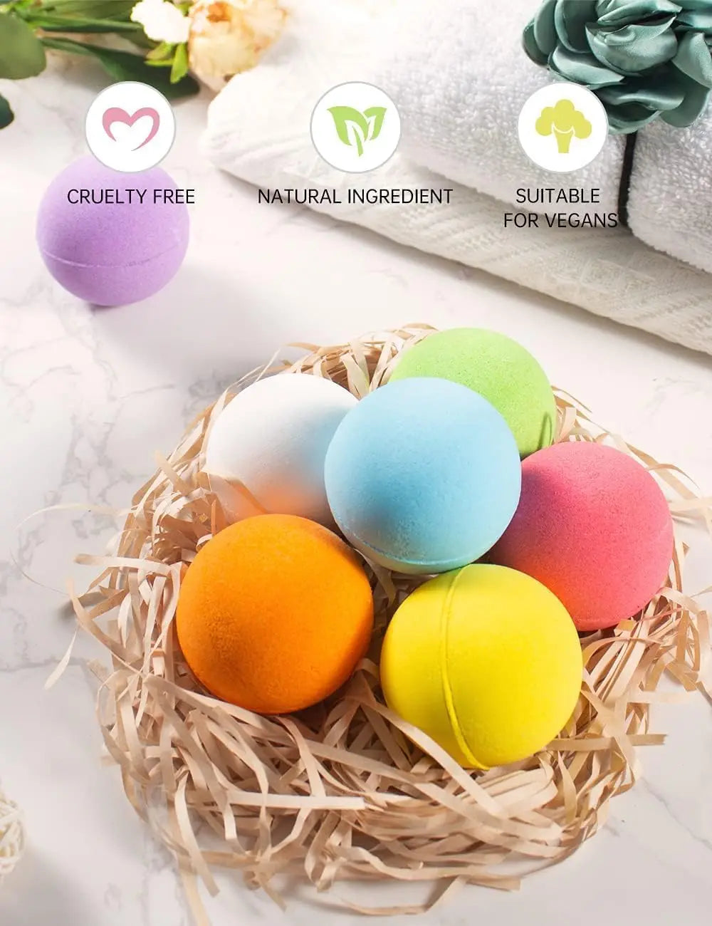 7pcs Natural Handmade Bath Bombs for Women & Kids, Spa Gift Set with Essential Oils for Birthday Christmas