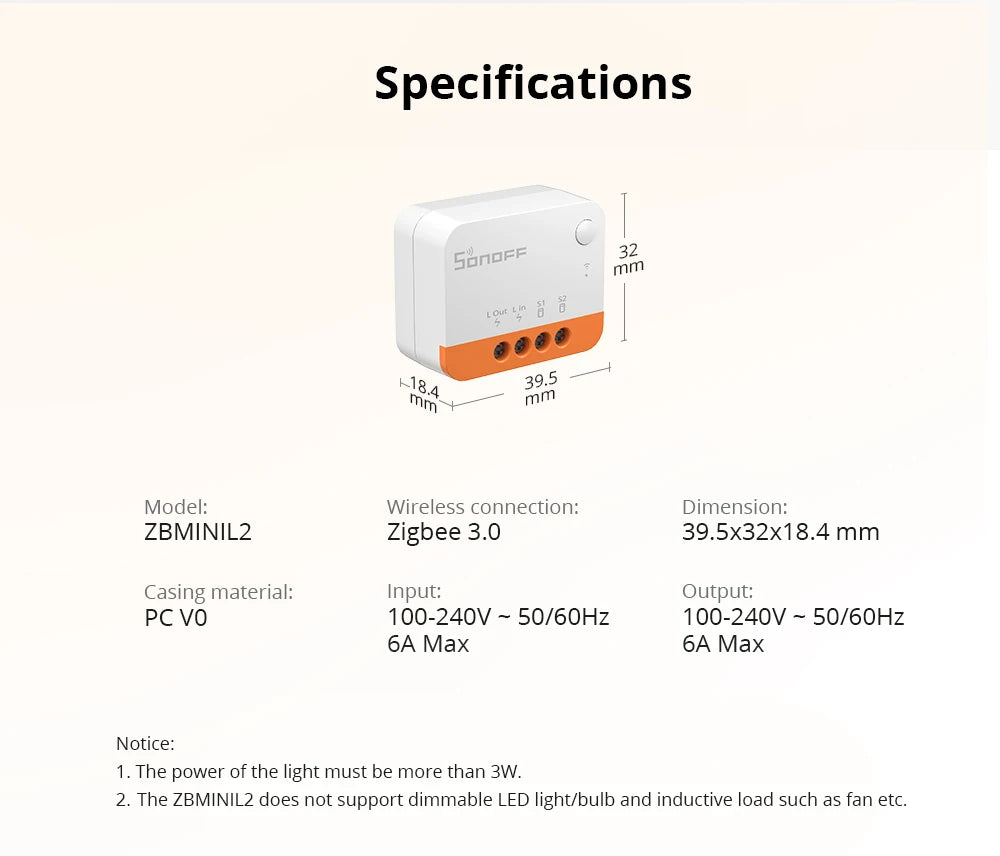 SONOFF ZBMINIL2 Extreme ZigBee Switch No Neutral Wire Required Smart Home Two-Way Control eWeLink Alexa Google Echo Zigbee Hubs