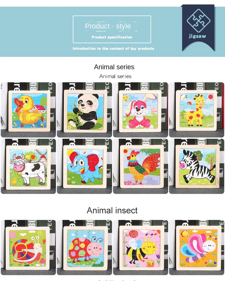 Wooden Animal Jigsaw Puzzle for Kids – Montessori Game