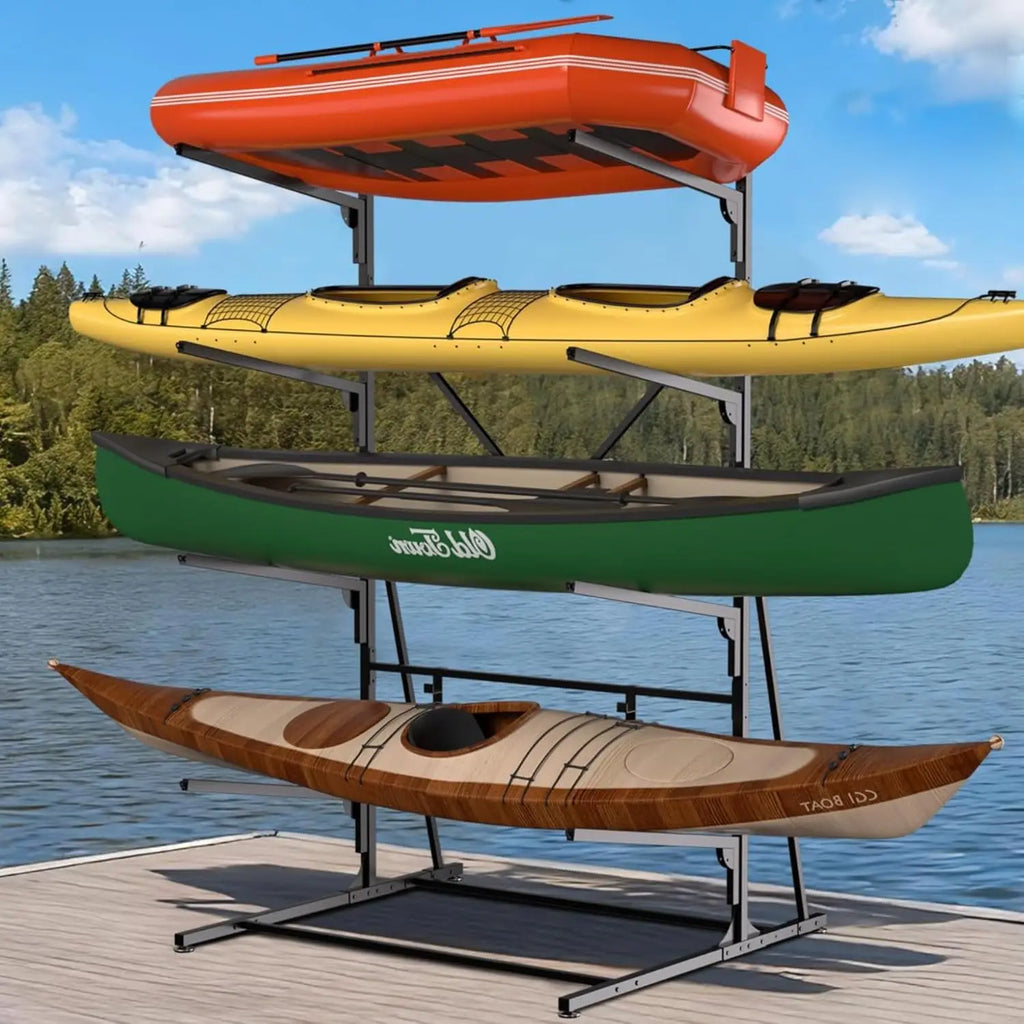3/4 Tier Kayak Storage Rack, Heavy-Duty Metal Multifunctional Floor Holder For Canoe Surfboard Paddleboard