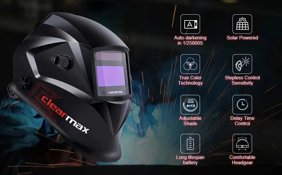ARCCAPTAIN Welding Helmet Welder Mask Chameleon Large View True Color Solar Power Auto Darkening Welding For Arc Weld Grind Cut