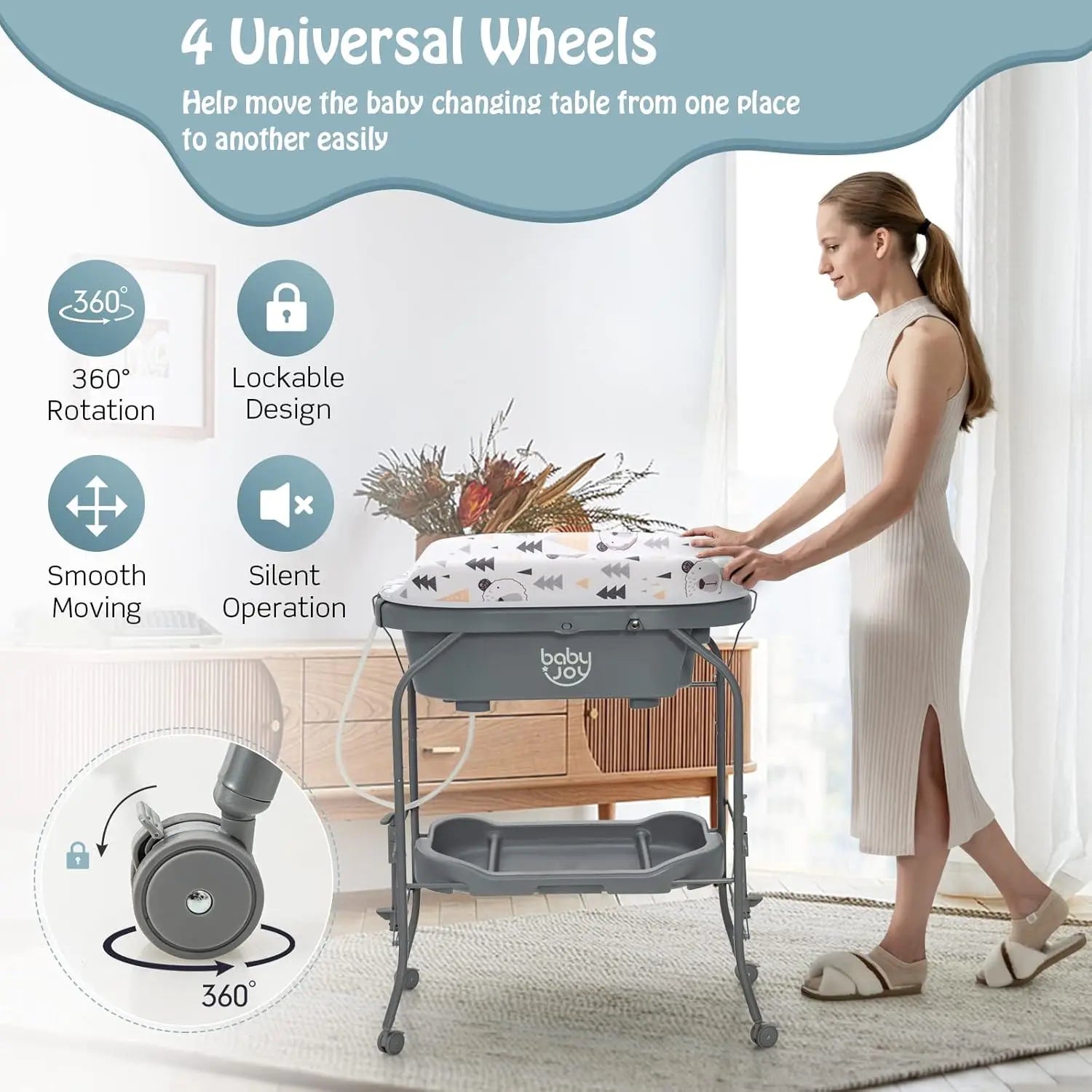 Baby Bathtub with Changing Table, Foldable Infant Diaper Changing Station with Storage Tray, Waterproof Pad, Portable