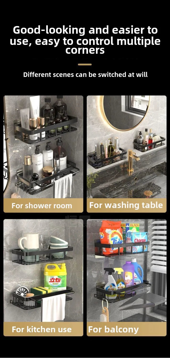 Adjustable Shower Shelf No Drilling – Aluminum Bathroom Organizer for Bath, Vanity or Tub | Holds 20 lbs