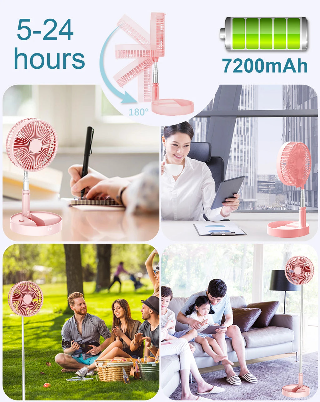 Desk and table fan, foldable Fan Portable Travel Fans Battery Operated,Adjustable Height My Foldaway fan with remote
