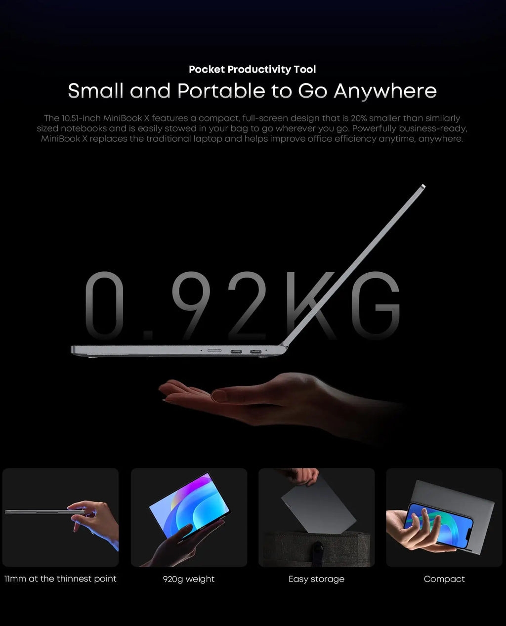 CHUWI MiniBook X Intel N150 2-in-1 Tablet Laptop 16GB LPDDR5 512G SSD 10.51'' 2K FHD WiFi6 BT5.2 Ultra-slim Touch Screen Laptop