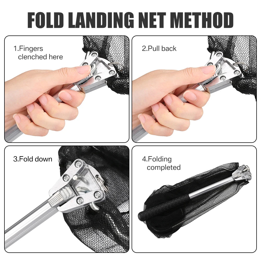 Collapsible Fishing Landing Net with Telescoping Pole Handle Extend to 190cm 100cm 80cm Fishing Net For Saltwater Freshwater